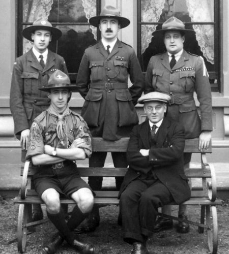 Dundela Villas in 1921.  Standing are CM Dick Tyrrell, SM Harry Keown, and ASM/Treasurer Sydney Hanna.  Seated are ASM George Thompson and Secretary George McFall